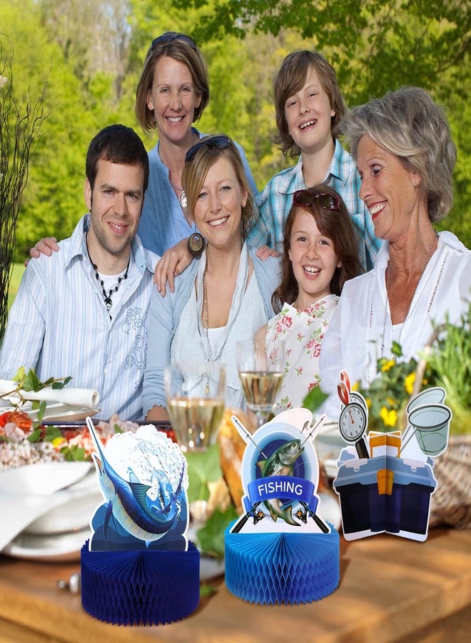 سوريو قطعة مركزية لطاولة الصيد من Sureio مكونة من 9 قطع، زينة لحفلات الصيد، ديكور طاولة على شكل سمكة، لافتات ورقية ثلاثية الأبعاد، سمكة قرص العسل، لوازم حفلات أعياد الميلاد لحفلات استقبال المولود الجديد، موضوع التقاعد، عيد الأب - Image 5