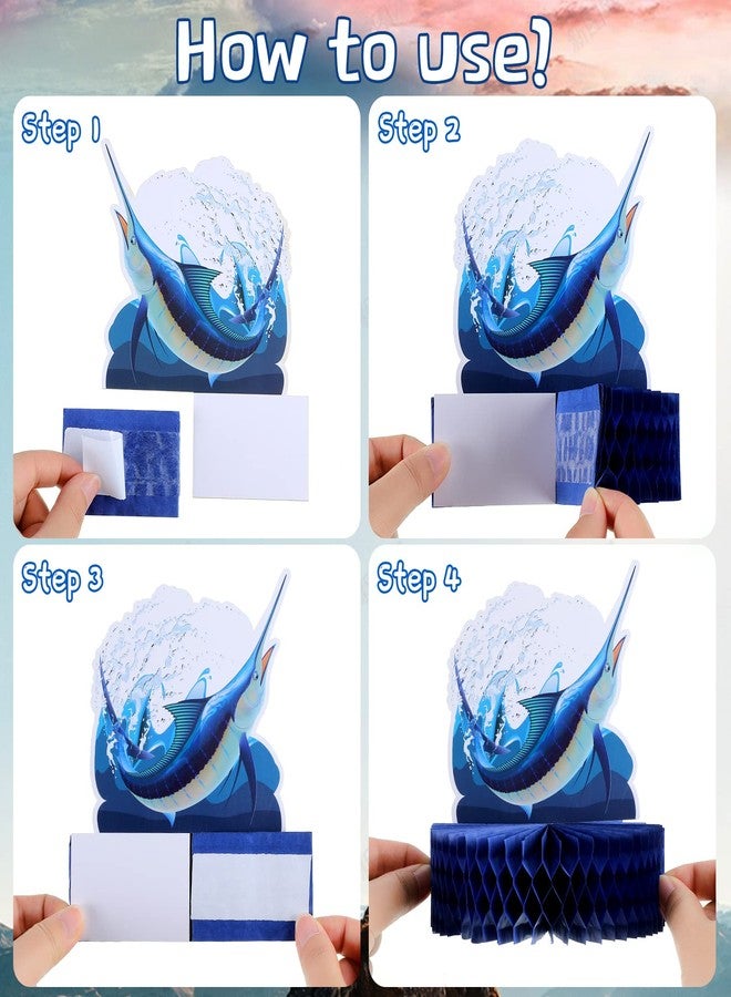 سوريو قطعة مركزية لطاولة الصيد من Sureio مكونة من 9 قطع، زينة لحفلات الصيد، ديكور طاولة على شكل سمكة، لافتات ورقية ثلاثية الأبعاد، سمكة قرص العسل، لوازم حفلات أعياد الميلاد لحفلات استقبال المولود الجديد، موضوع التقاعد، عيد الأب - Image 3