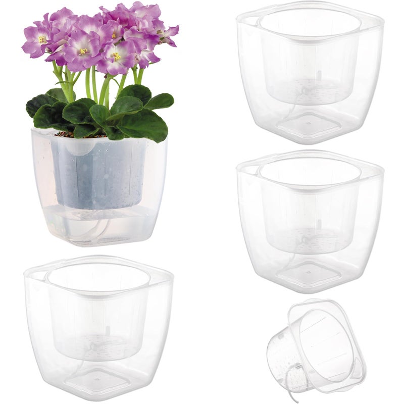Planterhoma 3-Pack Clear Self Watering Planters for Indoor Plants 7" Large African Violet Plant Pots Plastic Wick Flower Pots with Water Injection Hole, Orchid Plant Pot Set, Clear - Image 1