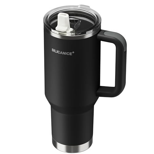 SILICANICE For Travel & Gym – Never Drink from a Moldy Lid Again: 40oz Hygienic Tumbler, 100% Leakproof Lid & Removable Foldable Spout. Reinforced Base, Fits Cup Holders - Black - Image 1