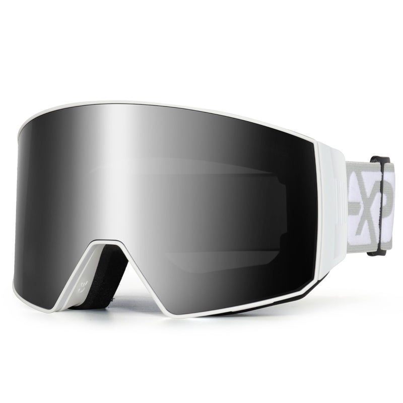 EXP VISION Ski Goggles Dual Lock Magnetic Snow Goggles Interchangeable Lens with Anti-Fog Panoramic Snowboard Goggles for Men & Women (White-Silver) - Image 1