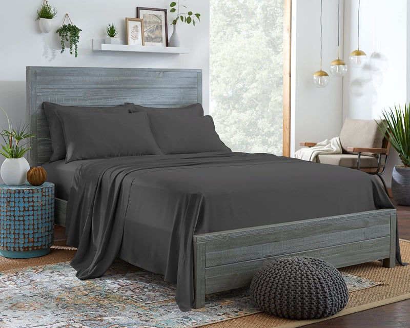 Stylinen 100 Organic Eucalyptus Bed Sheets King Size 4 Piece Set Tencel Lyocell Silky Soft  Smooth Breathable 16 Inch Deep Pockets 1 Fitted 1 Flat 2 Pillowcases King Charcoal