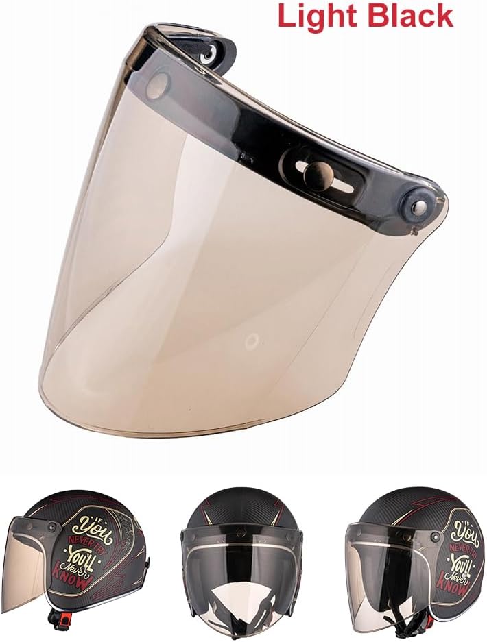 VCOROS Universal 3-Snap Flip Up Visor Shield Lens for Retro Open Face Motorcycle Helmet(Light Black) - Image 2