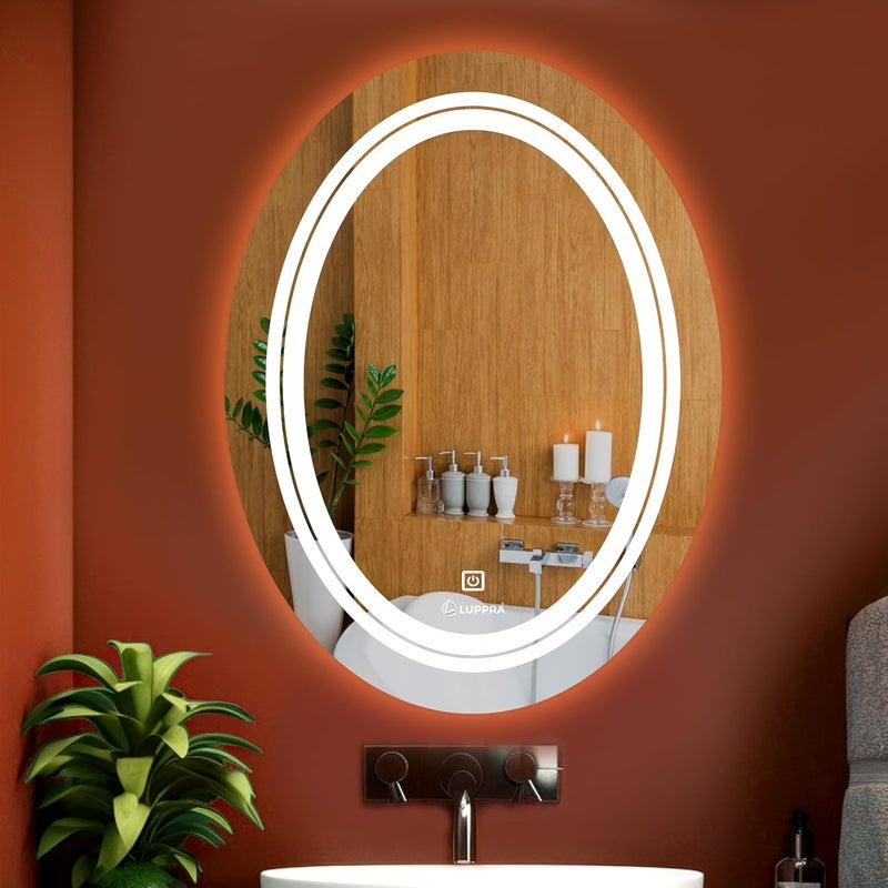 LUPPRA 18x24 Inch Oval WallMounted LED Mirror with Smart Sensor and 3Color Light Sensor Warm White Natural Bathroom LED Lights Wash Basin Wall Mirror Fancy Washbasin Mirror