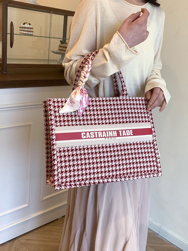 Houndstooth Tote Bag Women'S Handbag Handbag Commuter Bag Mom Bag Fashionable And Versatile - Image 4