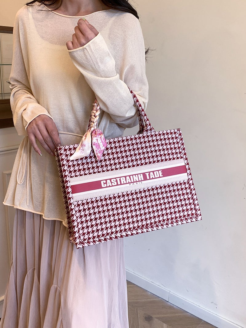 Houndstooth Tote Bag Women'S Handbag Handbag Commuter Bag Mom Bag Fashionable And Versatile - Image 5