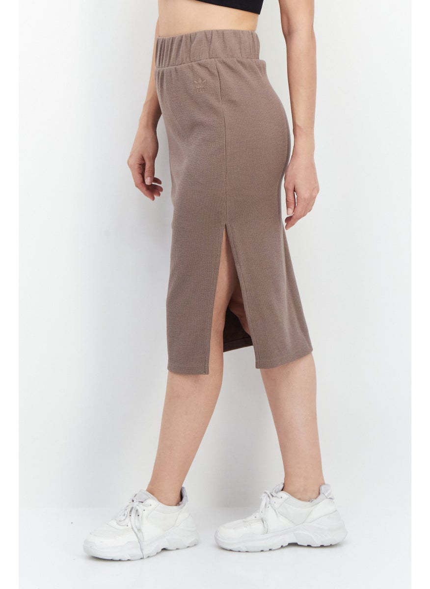 adidas Originals Women Sportswear Fit Ribbed Midi Skirt, Taupe  - Image 3