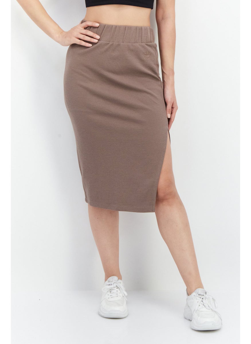 adidas Originals Women Sportswear Fit Ribbed Midi Skirt, Taupe  - Image 1