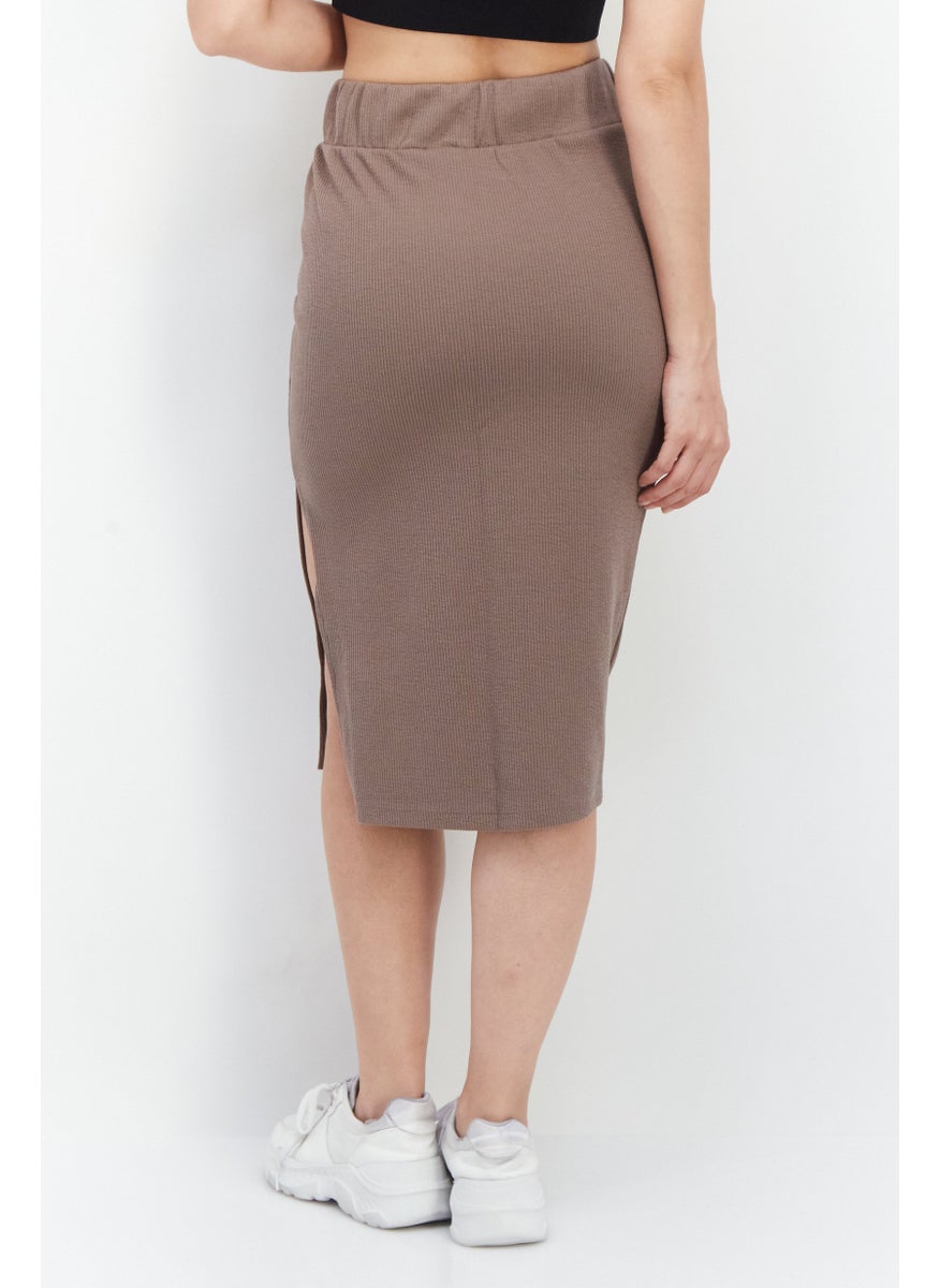 adidas Originals Women Sportswear Fit Ribbed Midi Skirt, Taupe  - Image 2