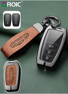 GROIC For Toyota Key Fob Cover with Genuine Leather Keychain, Zinc Alloy Car Key Shell Case for Various Toyota Models, Full Cover Protection Smart Remote Car Key Holder Key Cove (C)  - Image 1