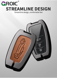 GROIC For Toyota Key Fob Cover with Genuine Leather Keychain, Zinc Alloy Car Key Shell Case for Various Toyota Models, Full Cover Protection Smart Remote Car Key Holder Key Cove (C)  - Image 3