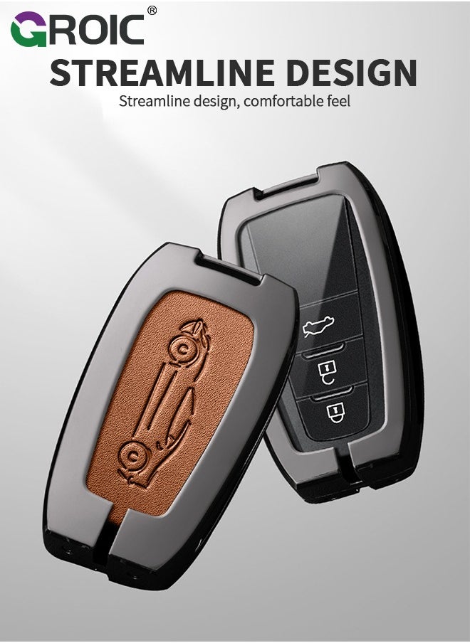 GROIC For Toyota Key Fob Cover with Genuine Leather Keychain, Zinc Alloy Car Key Shell Case for Various Toyota Models, Full Cover Protection Smart Remote Car Key Holder Key Cove (C)  - Image 3