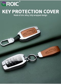 GROIC For Toyota Key Fob Cover with Genuine Leather Keychain, Zinc Alloy Car Key Shell Case for Various Toyota Models, Full Cover Protection Smart Remote Car Key Holder Key Cove (C)  - Image 2