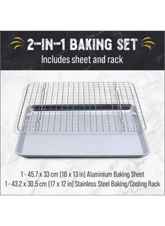 Checkered Chef Baking Sheets For Oven Half Sheet Pan With Stainless Steel Wire Rack Set 1Pack Easy Clean Cookie Sheets Aluminum Bakeware  - Image 2