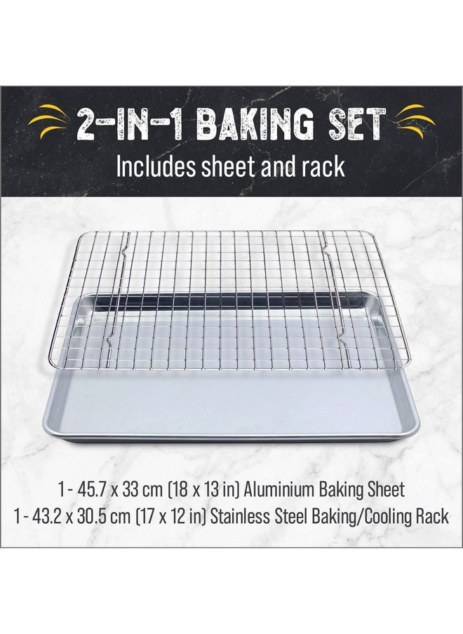 Checkered Chef - Baking Sheets For Oven Half Sheet Pan With Stainless Steel Wire Rack Set 1Pack Easy Clean Cookie Sheets Aluminum Bakeware - Image 1