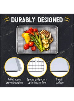 Checkered Chef Baking Sheets For Oven Half Sheet Pan With Stainless Steel Wire Rack Set 1Pack Easy Clean Cookie Sheets Aluminum Bakeware  - Image 3