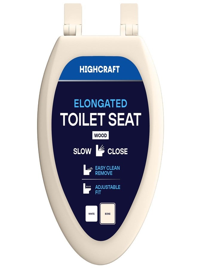Highcraft B4TSWE Elongated Molded Wood Toilet Seat Slow Close ? Easy Remove ? Adjustable Hinge, Bone - Image 1