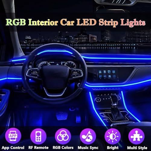 DEHERANE Interior Car LED Strip Lights, RGB 6 in 1 Ambient Lighting Kit with 315 inches Integrated Fiber Optic, 16 Million Colors Car Interior Lights with Wireless APP& Remote Control, Sync to Music - Image 2