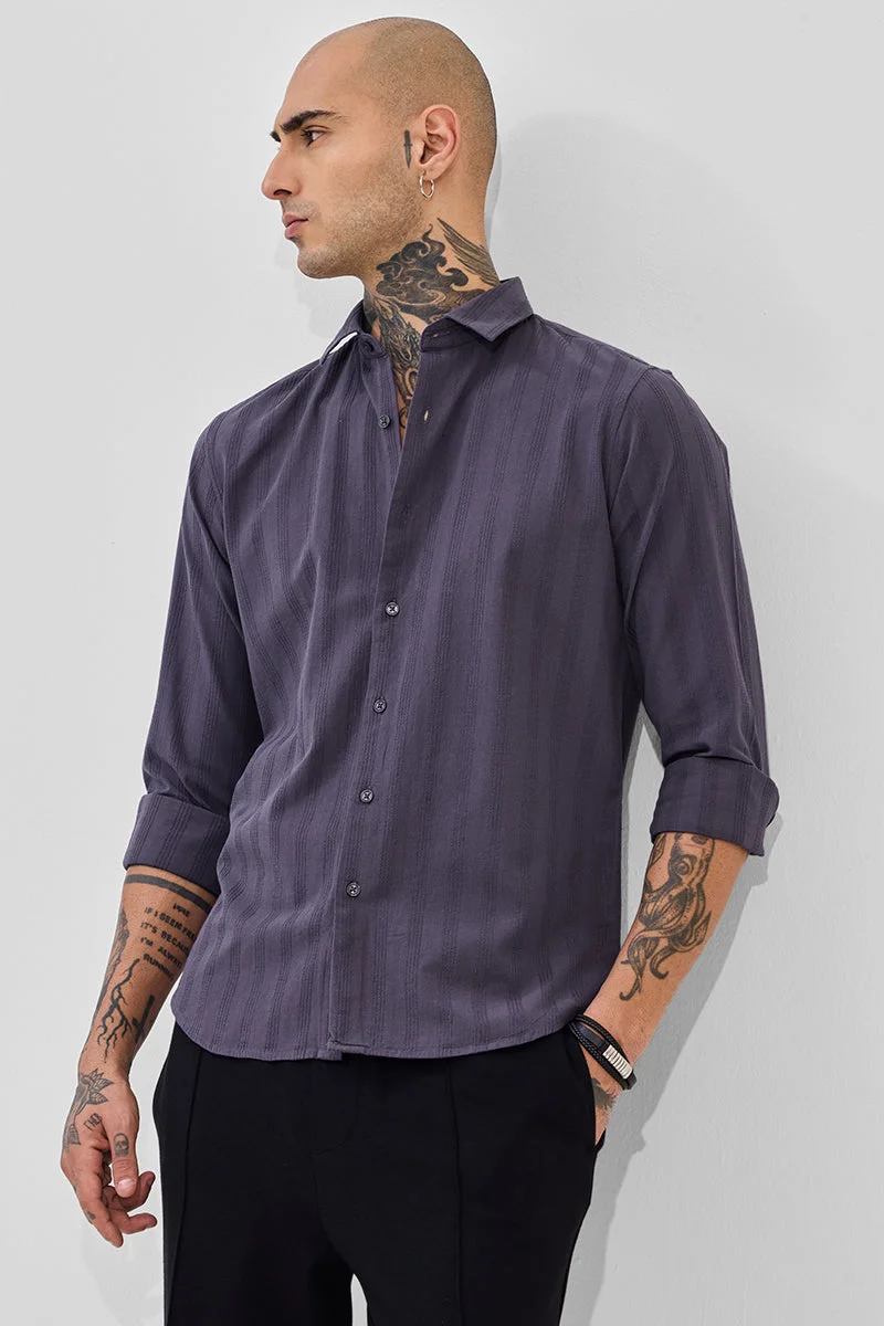 SNITCH Dark Purple Textured Long Sleeve Slim Fit Shirt