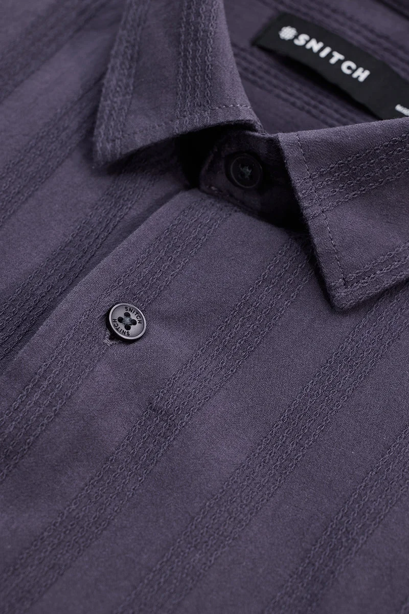 SNITCH Dark Purple Textured Long Sleeve Slim Fit Shirt