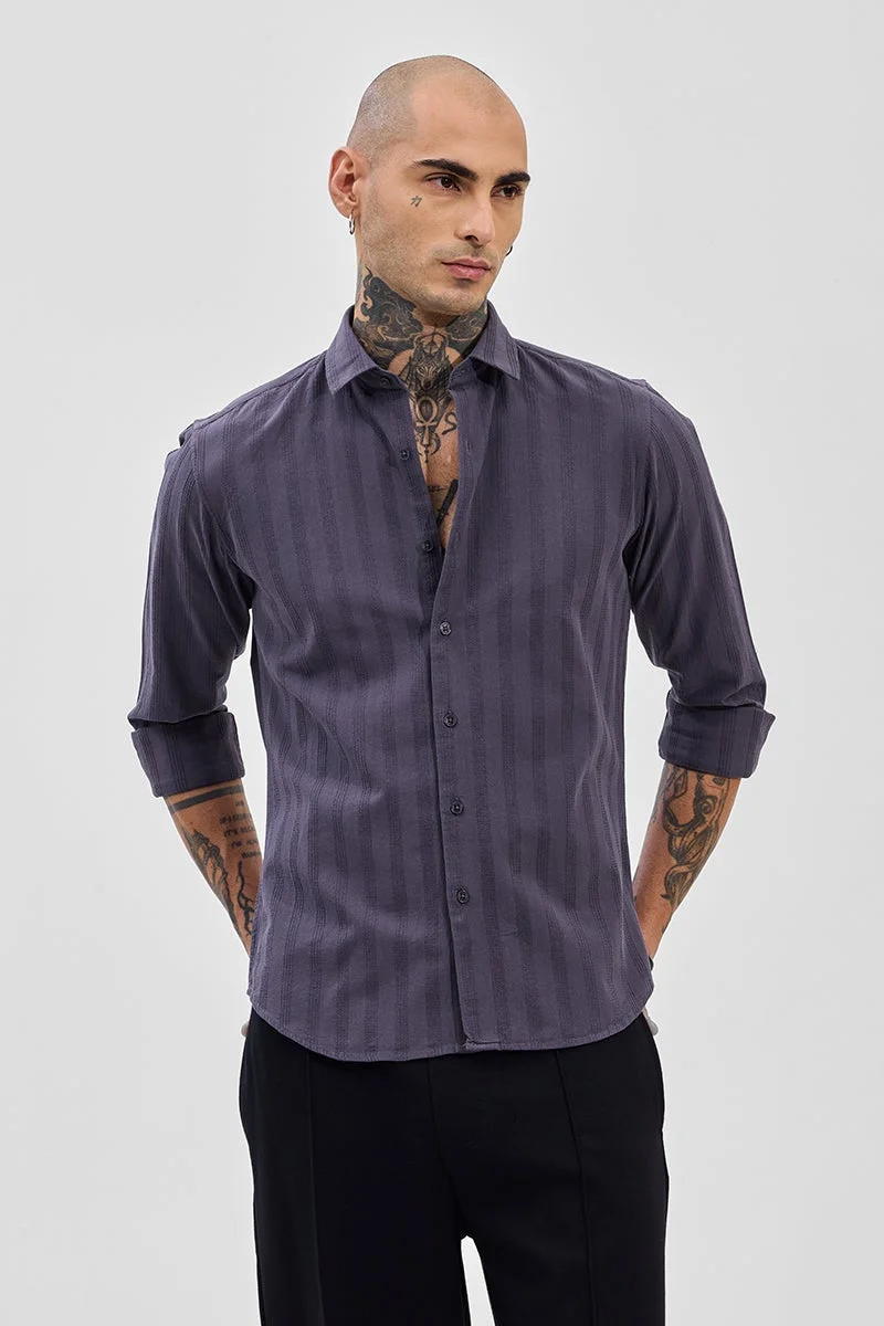 SNITCH Dark Purple Textured Long Sleeve Slim Fit Shirt