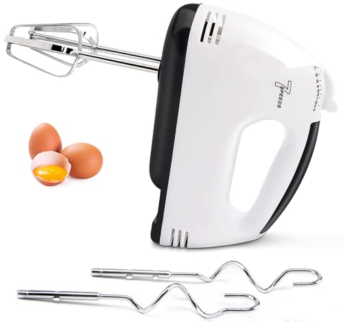 Showvigor Electric Hand mixer 7 Adjustable Speed 180W Handheld Mixer Electric Whisk with 5 Stainless Steel Accessories Turbo BoostSelfControl Speed Eject Button Food Beater for Cakes Eggs Offwhite - Image 1