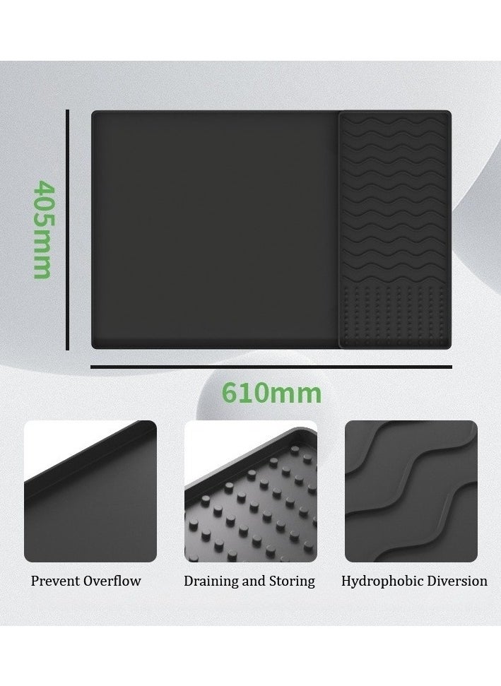 Generic - Silicone Coffee Mat with Raised Edges, 61 x 40cm Anti-Slip Coffee Maker Mat for Countertops, Multi-Use Coffee Bar Mat, Dish Drying Mat for Kitchen Cortopsunte,Coffee Bar Accessories,Removable Tray - Image 1