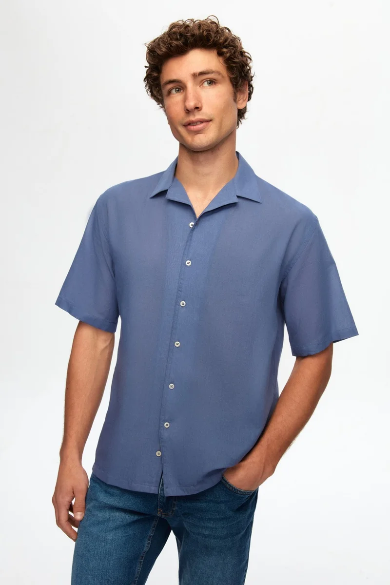 D'S DAMAT Relaxed Indigo Plain 100% Cotton Shirt 0HC02ORT02313