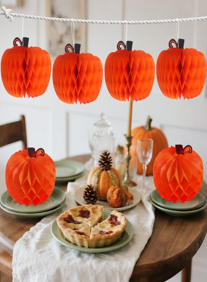 Muswarm 3PCS Thanksgiving Party Centerpiece, Paper Pumpkins and Turkey Decorations for Tables, Fall Honeycomb Decor Accessories for Autumn Harvest Festival(6 Pumpkins) - Image 2