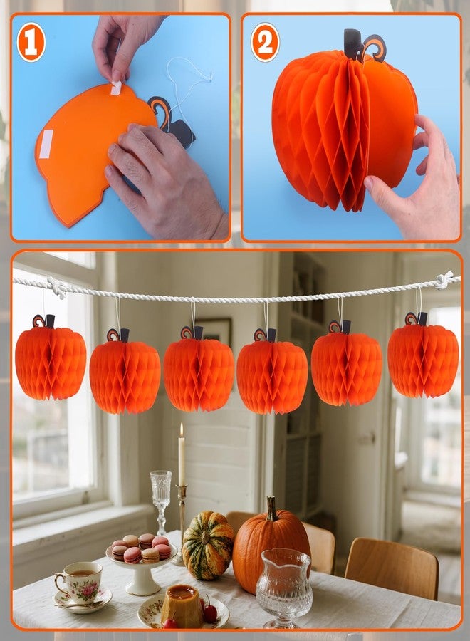 Muswarm 3PCS Thanksgiving Party Centerpiece, Paper Pumpkins and Turkey Decorations for Tables, Fall Honeycomb Decor Accessories for Autumn Harvest Festival(6 Pumpkins) - Image 4