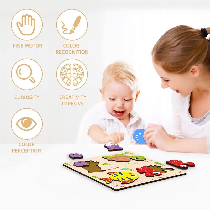 Webby Sea Creatures Wooden Puzzle | Baby Puzzle for 2-4 Years Old Toddlers | Learning Puzzle Toys for Pre School and Montessori Kids - Image 5