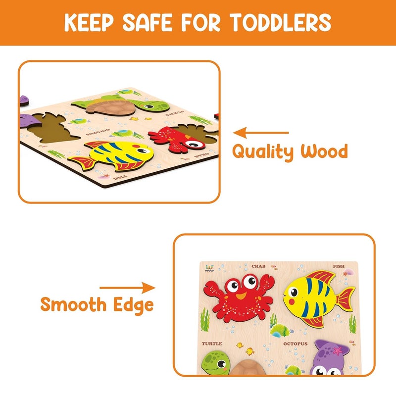 Webby Sea Creatures Wooden Puzzle | Baby Puzzle for 2-4 Years Old Toddlers | Learning Puzzle Toys for Pre School and Montessori Kids - Image 4