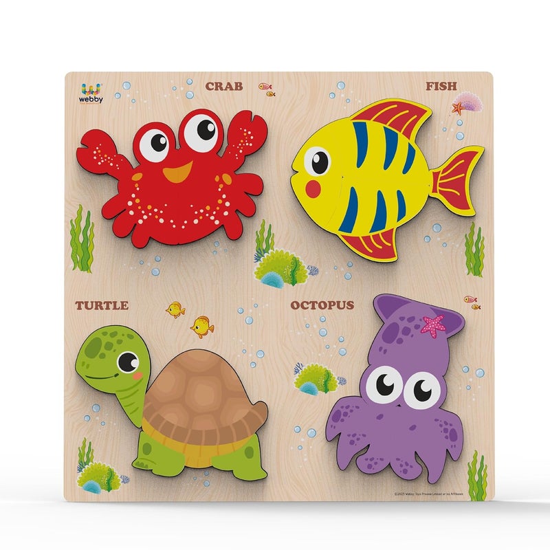 Webby Sea Creatures Wooden Puzzle | Baby Puzzle for 2-4 Years Old Toddlers | Learning Puzzle Toys for Pre School and Montessori Kids - Image 1
