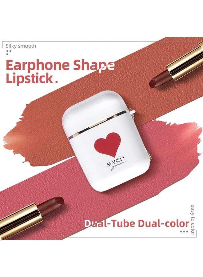 LAMUSELAND Matte Lipstick Makeup Set, 2Pc/Set Waterproof Long Lasting Velvet Moisturizing lip stain Earphone Dual-color Lip Gloss Primer, Non-stick Cup Lip Make Up Gift Kit for Girls (Gold)  - Image 2