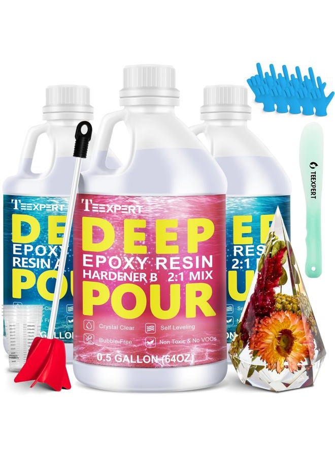 Teexpert Deep Pour Epoxy Resin, 1.5 Gallon Epoxy Resin Kit for 2-4" Pour Depths, Crystal Clear & High Gloss, Bubble-Free Casting Resin for River Tables, Flower Preservation and Mold Crafts - 2:1 Mix - Image 1