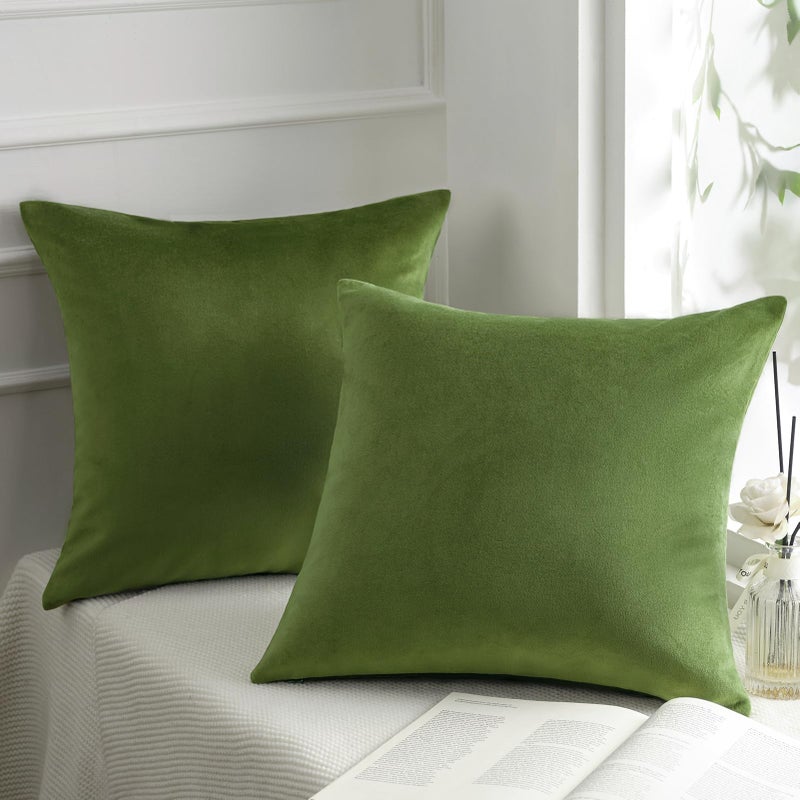Phantoscope Pack of 2 Velvet Decorative Throw Decorative Pillow Cover Soft Solid Square Cushion Case for Couch Green 22 x 22 inches 55 x 55 cm - Image 1