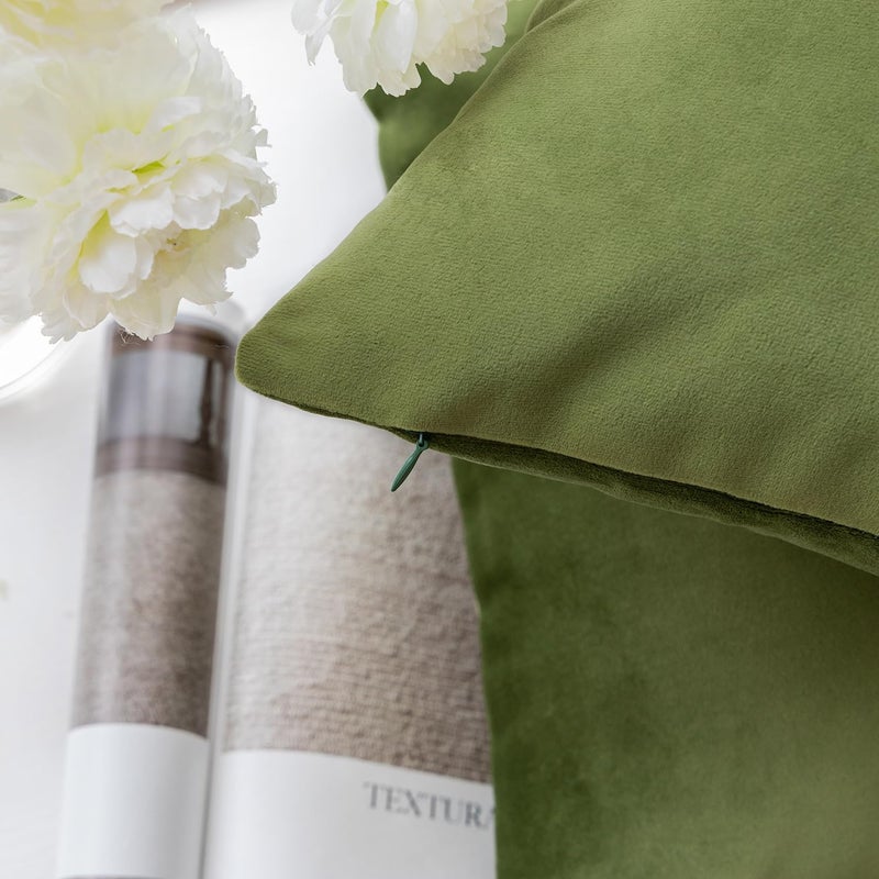 Phantoscope Pack of 2 Velvet Decorative Throw Decorative Pillow Cover Soft Solid Square Cushion Case for Couch Green 22 x 22 inches 55 x 55 cm - Image 2