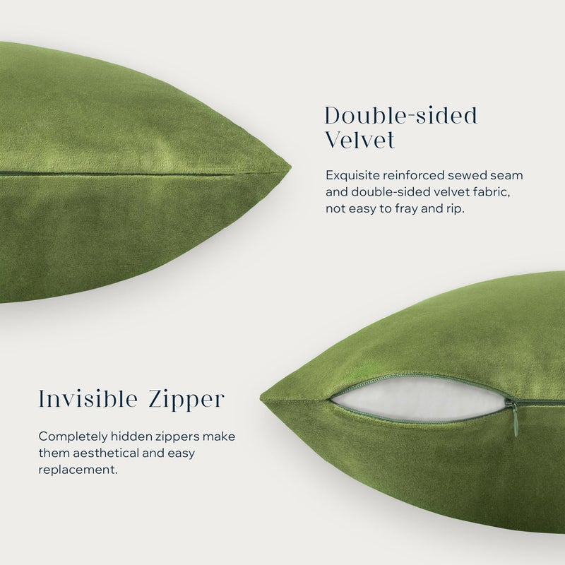Phantoscope Pack of 2 Velvet Decorative Throw Decorative Pillow Cover Soft Solid Square Cushion Case for Couch Green 22 x 22 inches 55 x 55 cm - Image 4