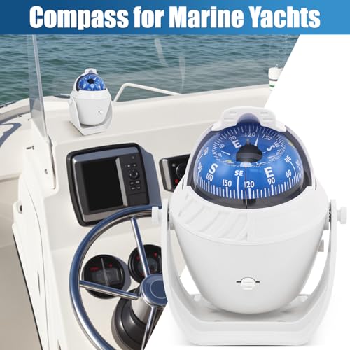 MACHSWON Sea Marine Compass with Mount Compasses Ball Waterproof for Boat Caravan White Sea Marine Compass with Mount for Boat Caravan Truck Car Navigation Compass Boat Sea Marine - Image 3