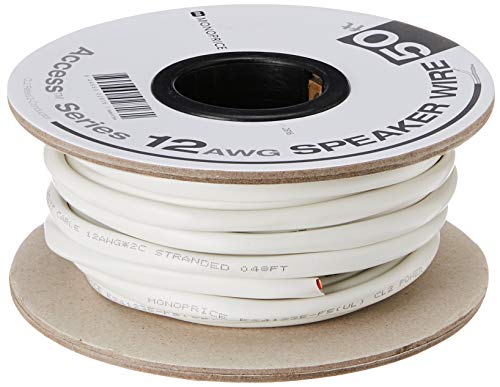 Monoprice 2 Conductor Speaker Wire CL2 Rated 999 OxygenFree Pure Bare Copper 12AWG 50 Feet White Access Series - Image 1