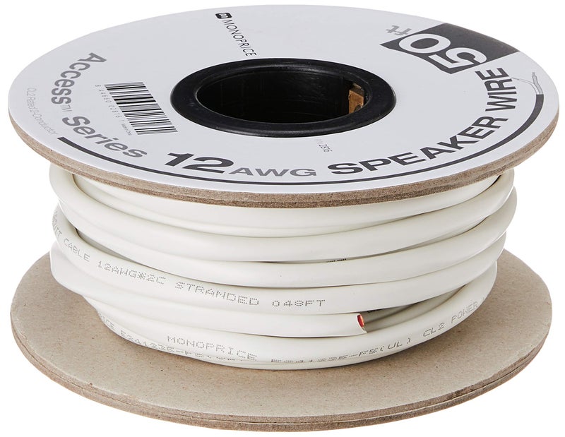 Monoprice 2 Conductor Speaker Wire CL2 Rated 999 OxygenFree Pure Bare Copper 12AWG 50 Feet White Access Series - Image 2