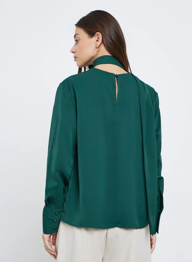 Styli Green Styli Green Long Sleeve Blouse with Scarf Detail for Women | Best Price UAE