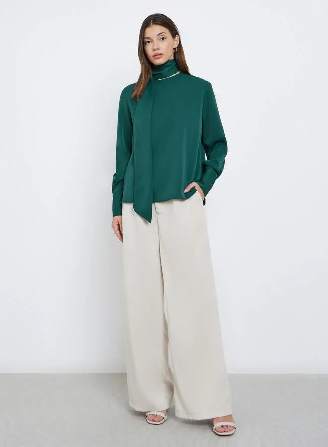 Styli Green Styli Green Long Sleeve Blouse with Scarf Detail for Women | Best Price UAE
