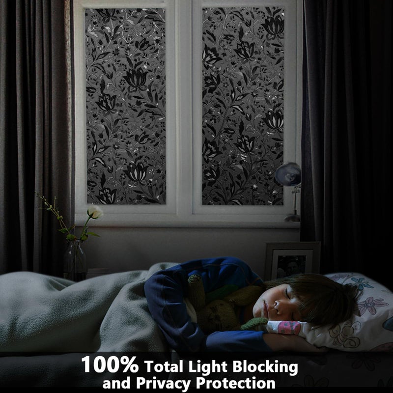 LEMON CLOUD Total Blackout Window Film - 100% Opaque Frosted Privacy Film for High Privacy, Removable Static Cling (Tulip Design, 17.5 x 78.7 Inches) - Image 2