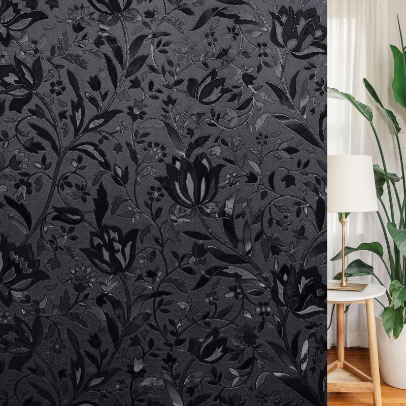 LEMON CLOUD Total Blackout Window Film - 100% Opaque Frosted Privacy Film for High Privacy, Removable Static Cling (Tulip Design, 17.5 x 78.7 Inches) - Image 1