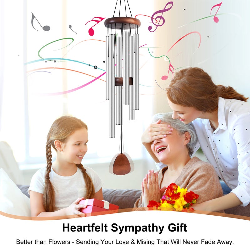 Bursvik Large Aluminium Wind Chimes 37 Inches to Create a Zen Atmosphere Suitable for Outdoor, Garden, Patio Decoration. Classic Wind Chimes with Wind Catcher Suitable as A Gift for Unisex(Silver) - Image 2