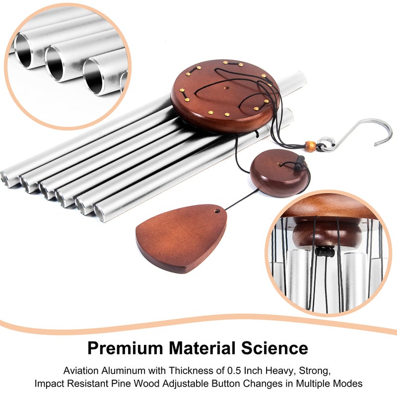 Bursvik Large Aluminium Wind Chimes 37 Inches to Create a Zen Atmosphere Suitable for Outdoor, Garden, Patio Decoration. Classic Wind Chimes with Wind Catcher Suitable as A Gift for Unisex(Silver) - Image 4