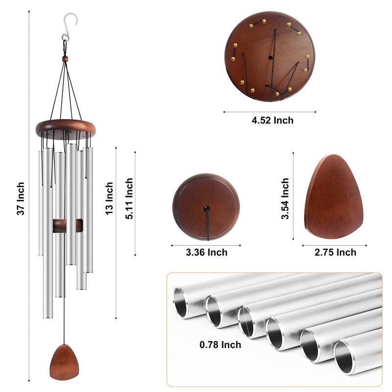Bursvik Large Aluminium Wind Chimes 37 Inches to Create a Zen Atmosphere Suitable for Outdoor, Garden, Patio Decoration. Classic Wind Chimes with Wind Catcher Suitable as A Gift for Unisex(Silver) - Image 3
