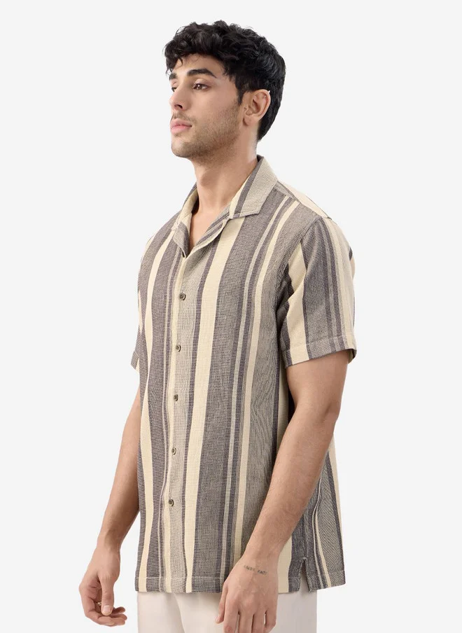 The Souled Store  The Souled Store Men Macaroon Striped Multicolor Regular Fit Textured Shirt  | Best Price UAE