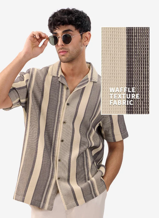 The Souled Store  The Souled Store Men Macaroon Striped Multicolor Regular Fit Textured Shirt  | Best Price UAE
